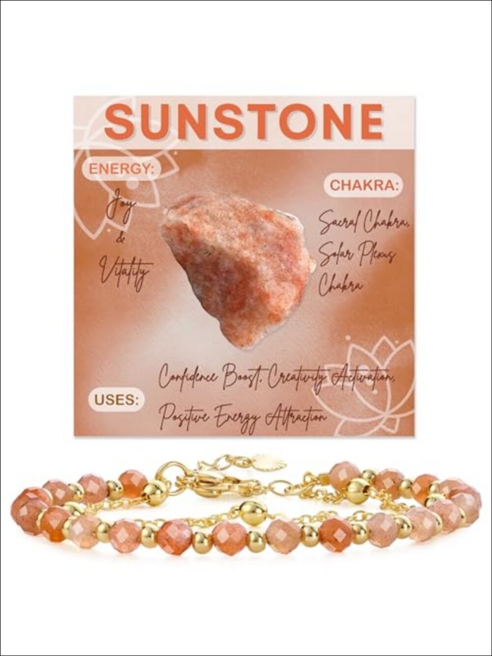 Sunstone Crystal Beaded Bracelet 18K Gold Plated Lobster Claw Clasp
